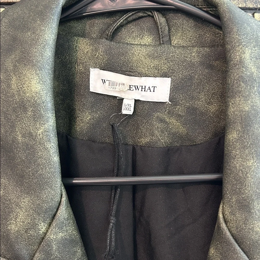 WEWOREWHAT Oversized Blazer Jacket Edgy Olive Leather Jacket